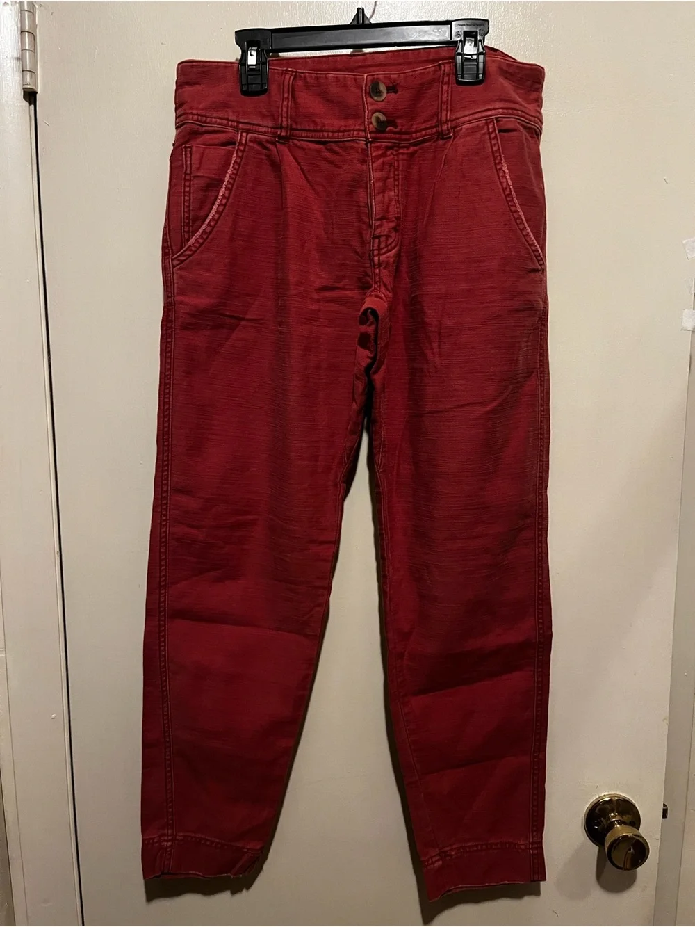 Free People Deep Red Capris with Subtle Gold Accent